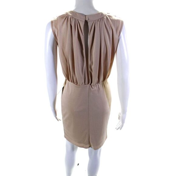 Ellelauri Women's Cowl Neck Sleeveless A-Line Cinch Mini Dress Beige Size M - Picture 3 of 7